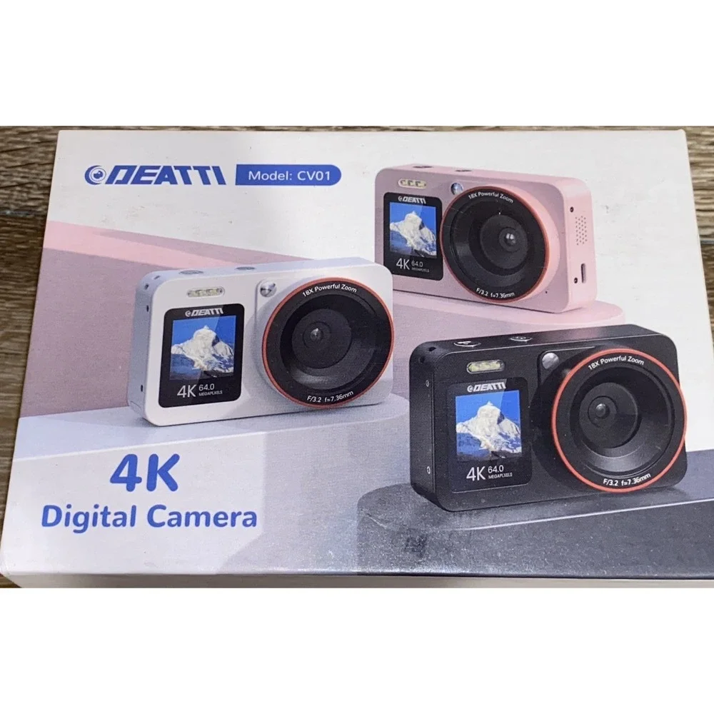 Deatti 4k Digital Camera W/ Dual Screen 18x Zoom Rachargable Camera - Black